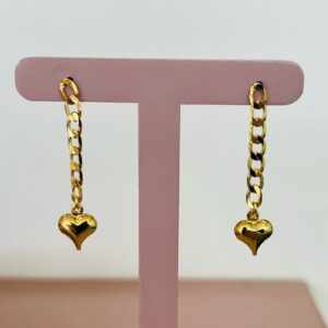 Brinco Correntinha Coração Pendurado Panhado A Ouro 18k