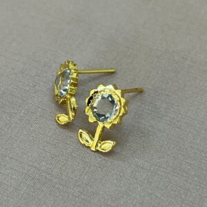 Brinco Girassol Pedra Meio Banhado a Ouro 18k