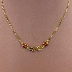 Colar Infantil Borboleta Color 40cm Banhado A Ouro 18k