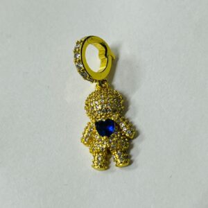 Pingente Menino Cravejado Coração Azul Banhado a Ouro 18k